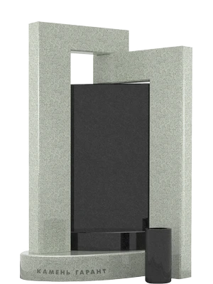 Памятник с черной стелой в светлой гранитной арке